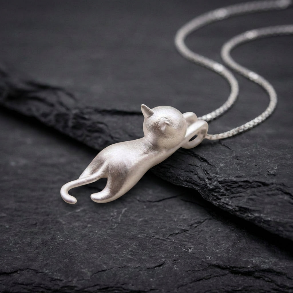 925 Sterling Silver Playful Kitty Necklace