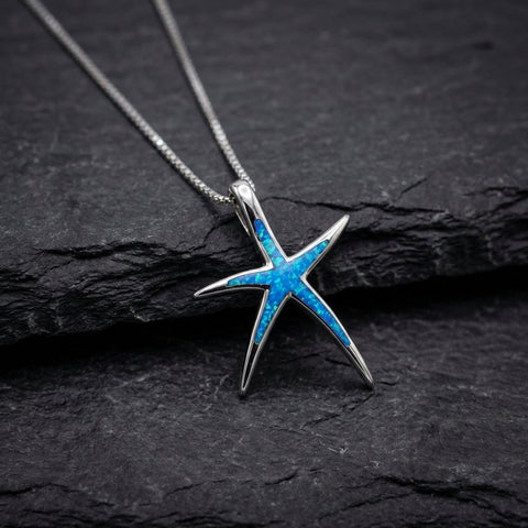 Blue Opal And Silver Starfish Necklace