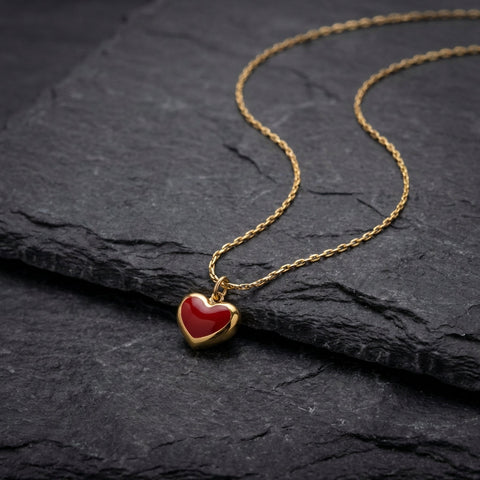 Elegant Red Heart Gold Necklace