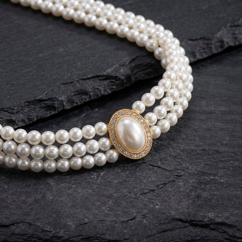 Elegant Triple Pearl Necklace