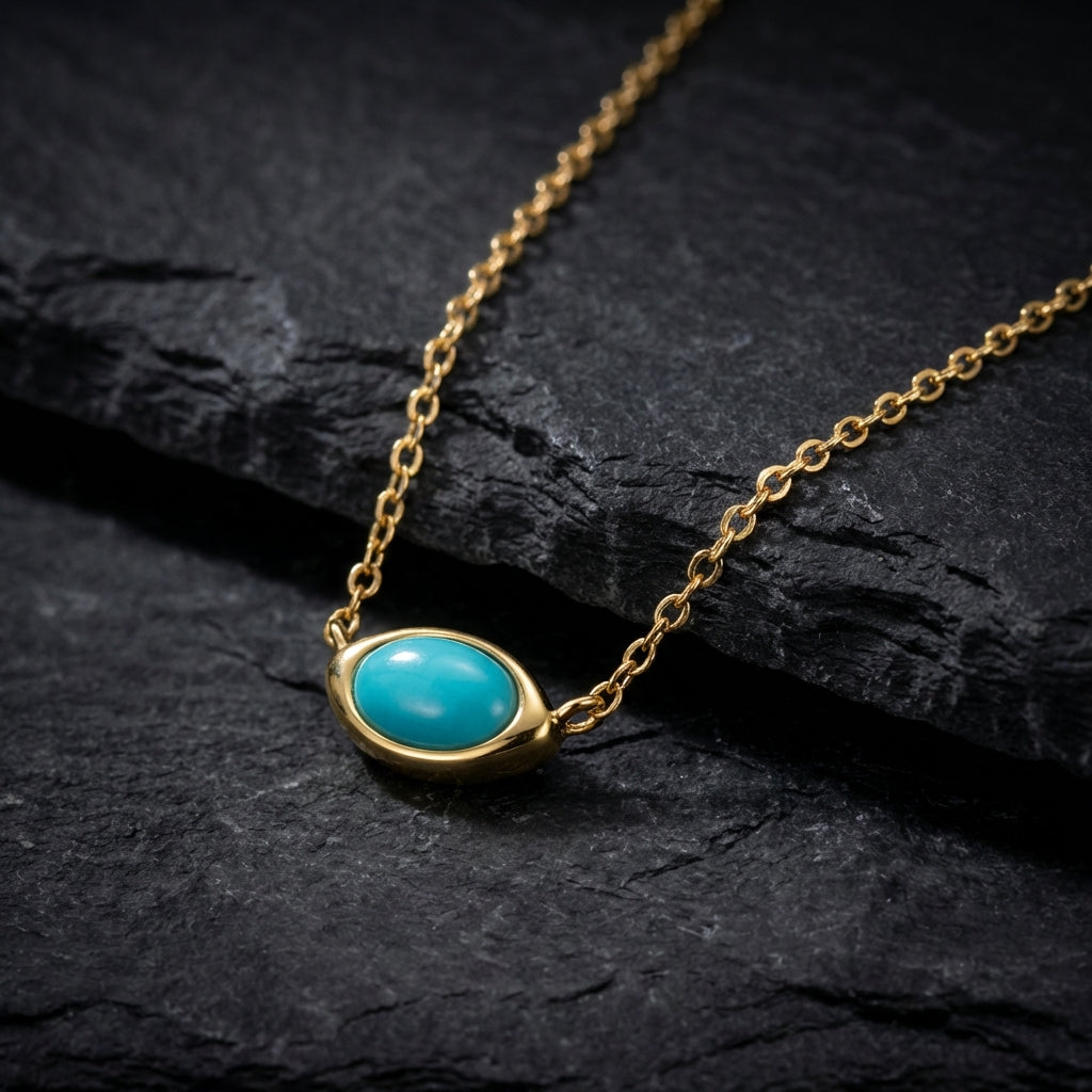 Ellipse Natural Turquoise Pendant Necklace