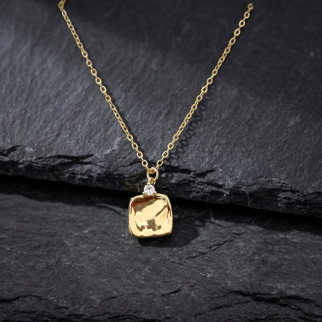 Elsa Hammered Square Pendant Necklace
