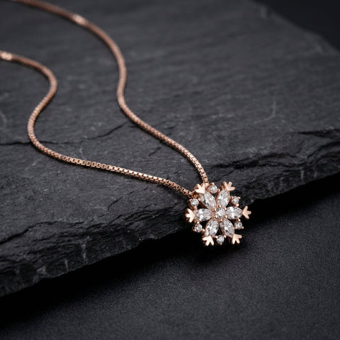 Glittering Snowflake Crystal Necklace In Gold And Silver