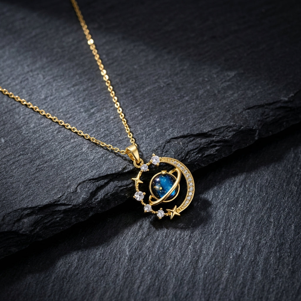 Gold Dream Starry Sky Planet Pendant Necklace