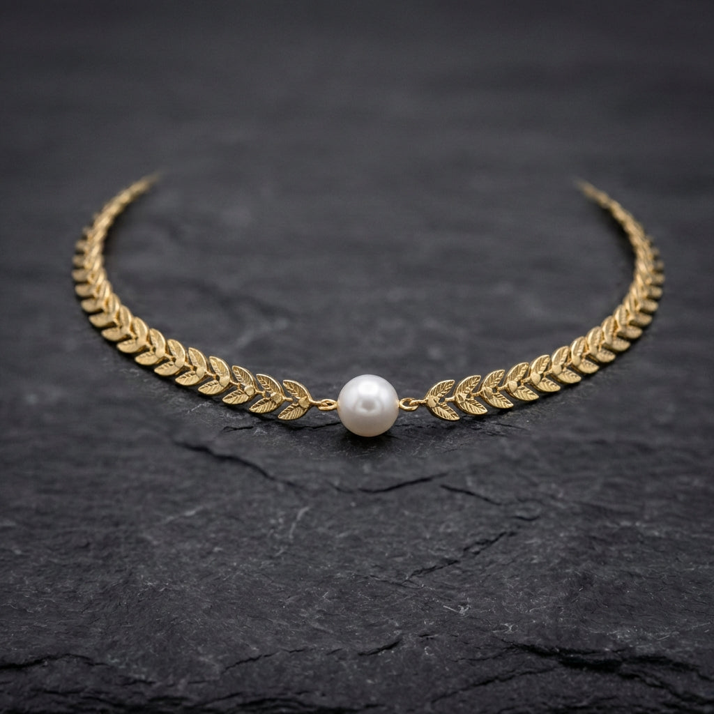 Greek Pearl Necklace In Gold
