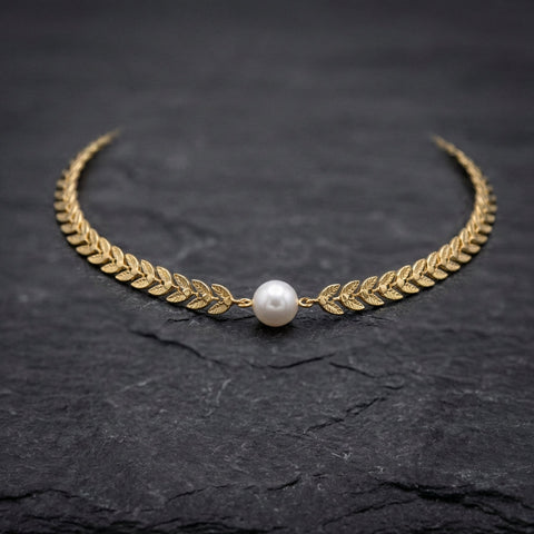 Greek Pearl Necklace In Gold