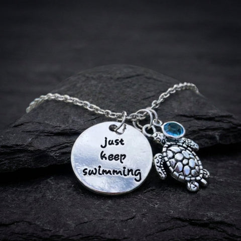 Keep Swimming Turtle Necklace In Silver