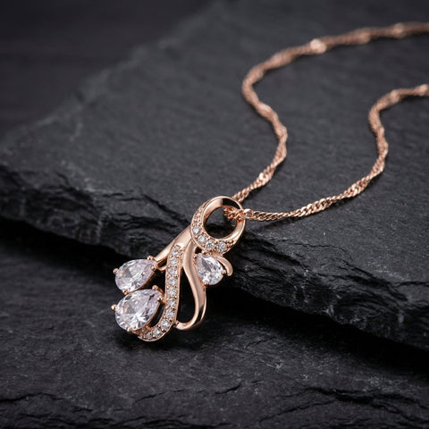 Rose Gold Hollow Flowers Natural Zircon Necklace