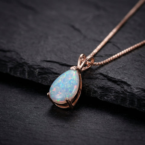 Rose Gold Opal Pendant Necklace